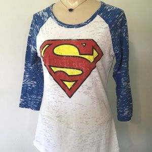 Womens Superman Baseball Raglan Shirt 3/4 sleeves